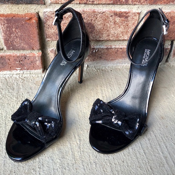MICHAEL Michael Kors Shoes - Michael Kors black open toe sequin bow heels pumps